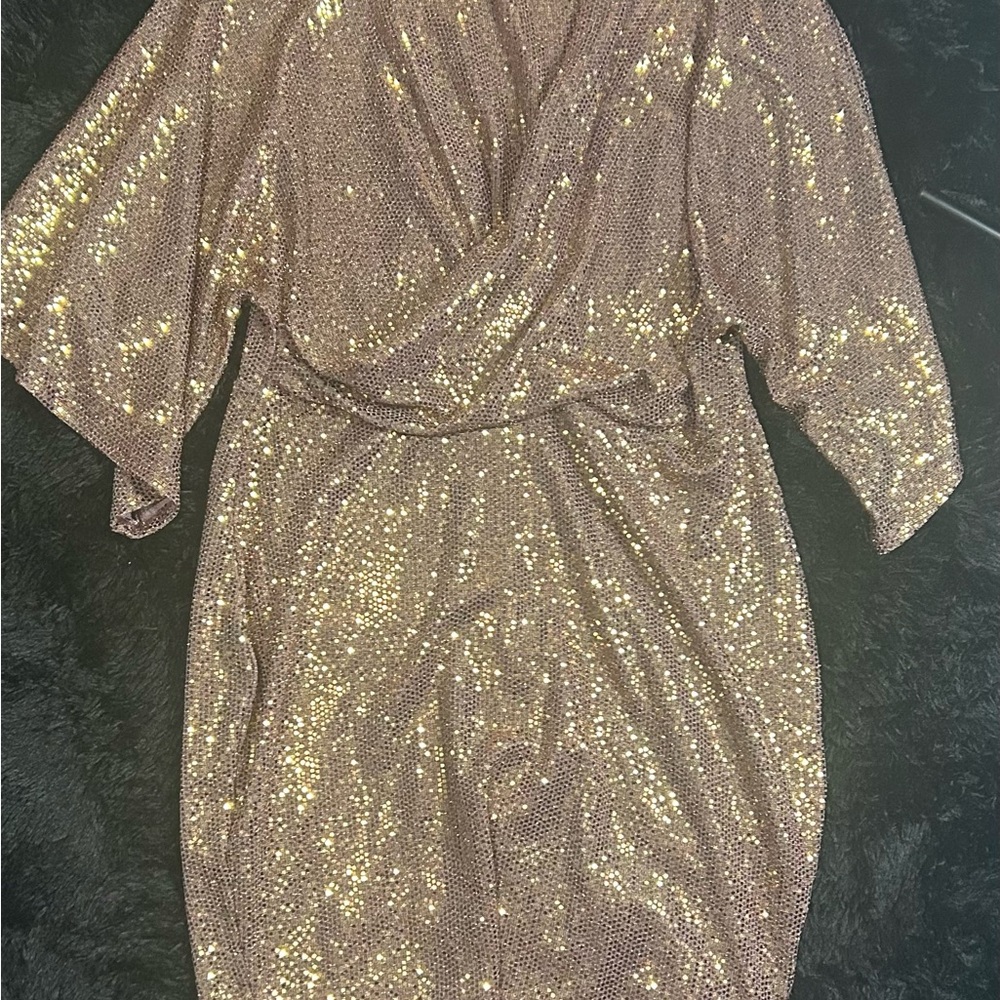 Fashion Nova Shimmering Gold Midi Dress